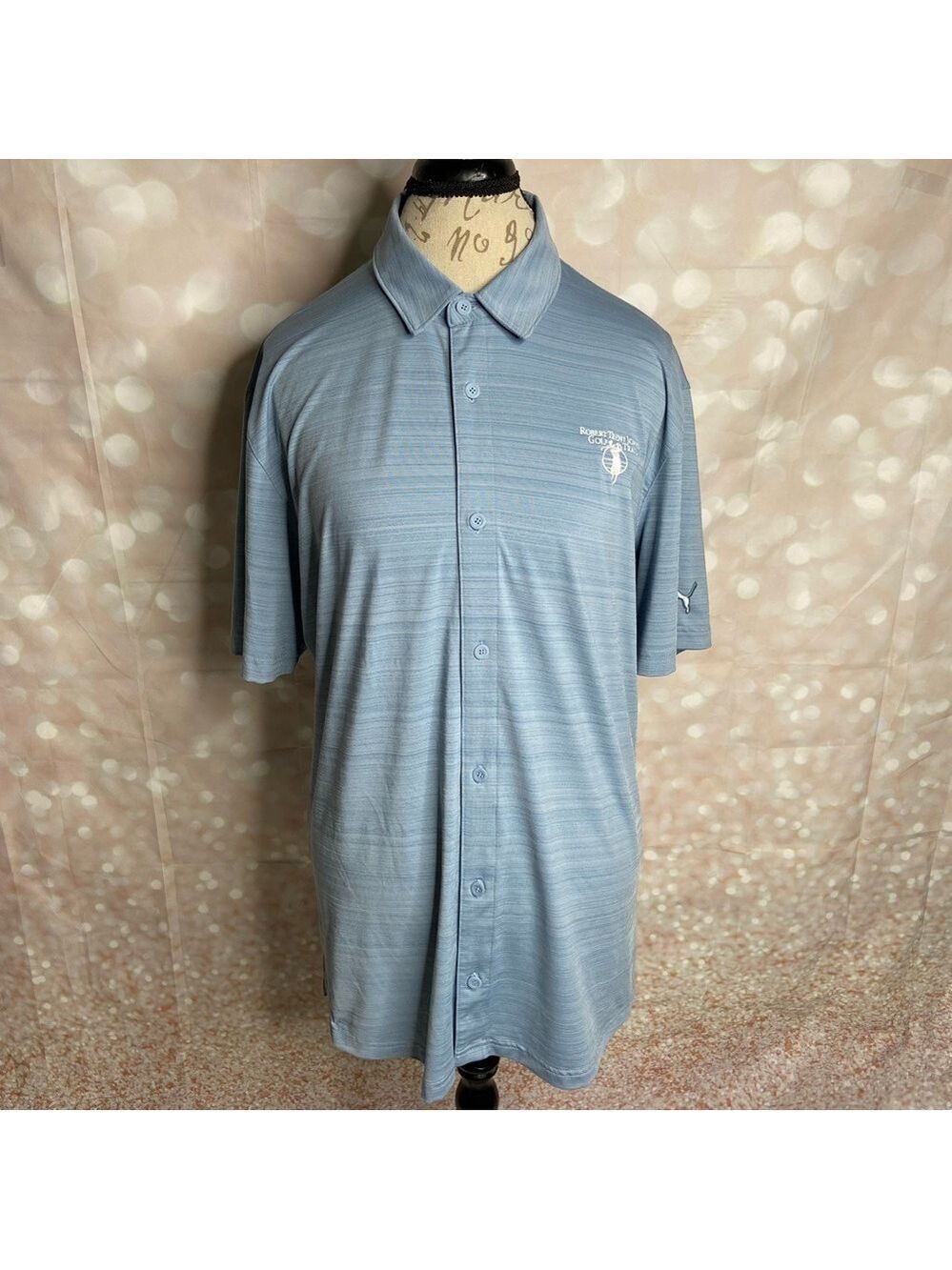 Puma Robert Trent Jones Golf Trail Sky Blue Button Front Shirt L - Picture 1 of 9